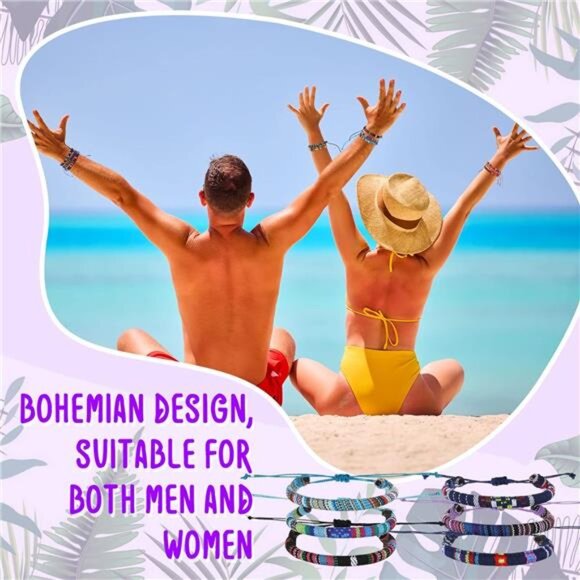 18 Pcs Boho Surfer Ankle Bracelet for Women Men Adjustable Beaded Anklets - Picture 4 of 6